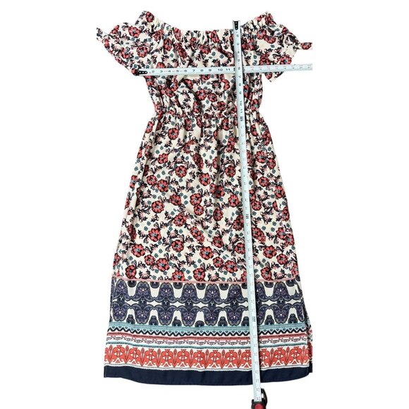 Hint Of Blush Size M Women Maxi Dress Floral Boho With Tie Waist Ruffle Neckline - Picture 6 of 10